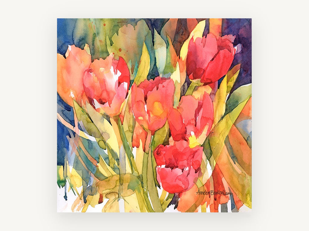 Tulips in Warm Light, floral canvas wall art print, front view