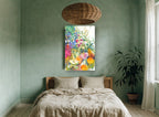 Orchard Table Bouquet floral canvas print on the wall of a bedroom