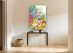 Orchard Table Bouquet floral canvas print on the wall of a hallway