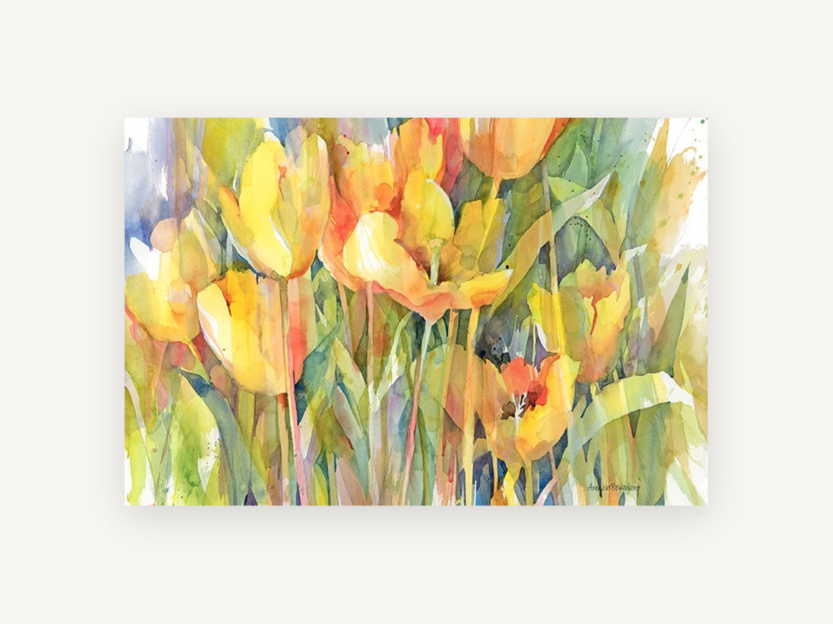 Golden Tulip Garden, floral canvas wall art print, front view