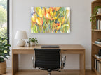 Golden Tulip Garden floral canvas print on the wall of a study