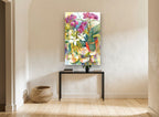 Orchids and Sliced Apples floral canvas print on the wall of a hallway