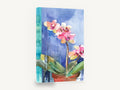 Orchid on Blue, pink orchid pot watercolour floral, floral canvas wall art print ready to hang