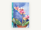 Orchid on Blue, floral canvas wall art print, front view