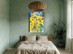 Sunlit Daffodil Bunch floral canvas print on the wall of a bedroom