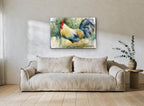 Strutting Rooster Study animal canvas print on the wall of a living room
