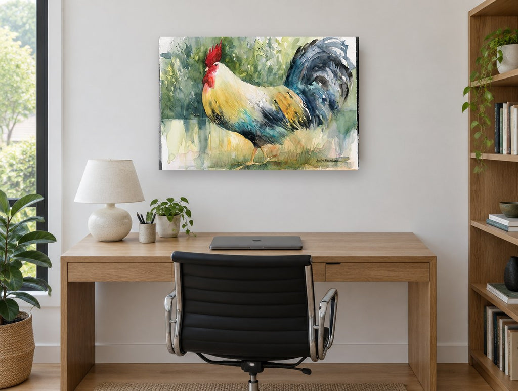 Strutting Rooster Study animal canvas print on the wall of a study