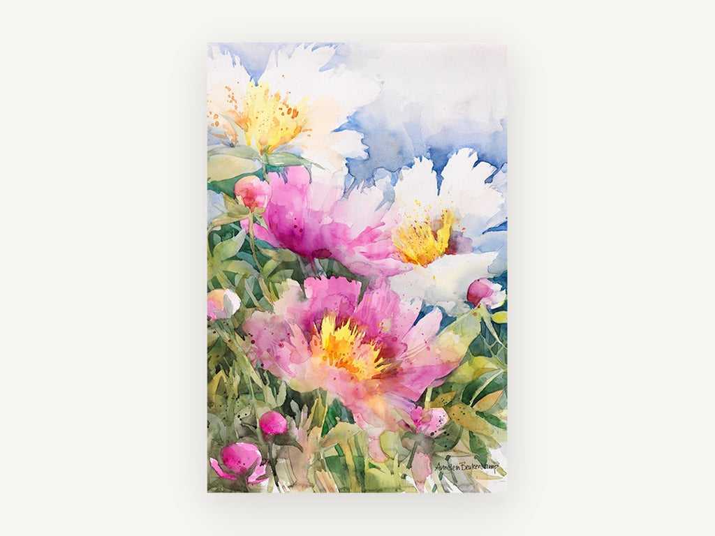 Peony Garden Bloom, floral canvas wall art print, front view