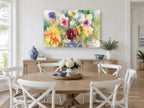 Pansy Garden Wash floral canvas print on the wall of a Hamptons dining room