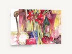 Red Amaryllis Still Life, red amaryllis still life watercolour, floral canvas wall art print ready to hang