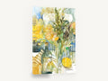 Yellow Bouquet and Bottle, yellow flowers still life watercolour, floral canvas wall art print ready to hang