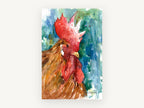 Red Comb Rooster, rooster watercolour portrait, animal canvas wall art print, front view