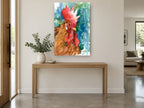 Red Comb Rooster animal canvas print on the wall of a entry hall