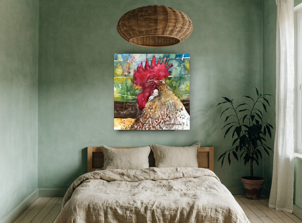 Rooster in Profile animal canvas print on the wall of a bedroom