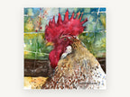 Rooster in Profile, rooster profile watercolour portrait, animal canvas wall art print, front view