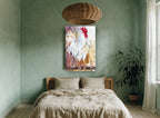 White Rooster Study animal canvas print on the wall of a bedroom