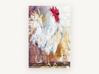 White Rooster Study, white rooster watercolour portrait, animal canvas wall art print, front view