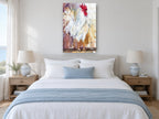 White Rooster Study animal canvas print on the wall of a bedroom