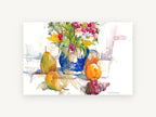 Blue Jug and Pears, floral canvas wall art print, front view