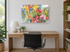 Garden Bouquet Burst floral canvas print on the wall of a study