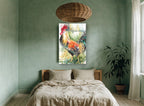 Strutting Rooster Watercolour animal canvas print on the wall of a bedroom