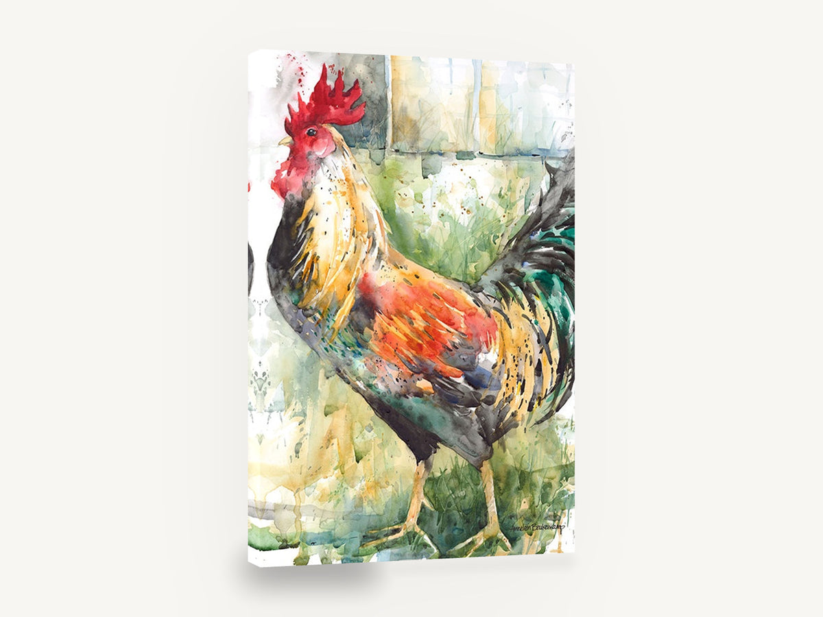 Strutting Rooster Watercolour, rooster watercolour portrait, animal canvas wall art print ready to hang