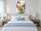 Strutting Rooster Watercolour animal canvas print on the wall of a bedroom