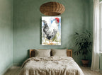 Barred Rooster in Blue animal canvas print on the wall of a bedroom