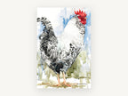 Barred Rooster in Blue, barred rooster watercolour portrait, animal canvas wall art print, front view