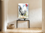 Barred Rooster in Blue animal canvas print on the wall of a hallway