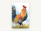 Strutting Rooster, rooster watercolour portrait, animal canvas wall art print, front view