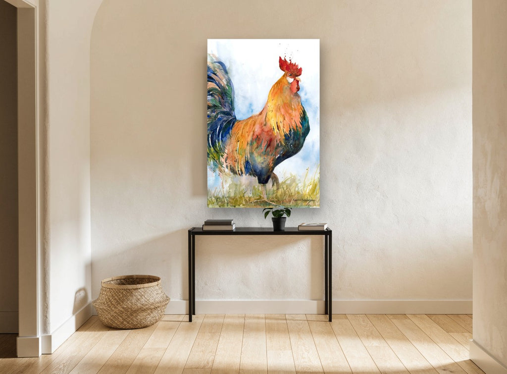 Strutting Rooster animal canvas print on the wall of a hallway