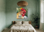 Crimson Crest Rooster animal canvas print on the wall of a bedroom