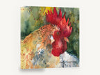 Crimson Crest Rooster, rooster watercolour portrait, animal canvas wall art print ready to hang