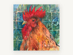 Proud Red Rooster, rooster watercolour portrait, animal canvas wall art print, front view