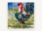 Crowing Rooster Watercolour, rooster watercolour farmyard portrait, animal canvas wall art print, front view