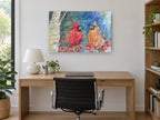Cardinal Pair in Snowfall animal canvas print on the wall of a study