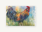 Rooster in the Meadow, rooster watercolour portrait, animal canvas wall art print, front view