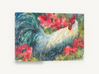 Rooster in the Poppies, rooster and red poppies watercolour, floral canvas wall art print ready to hang