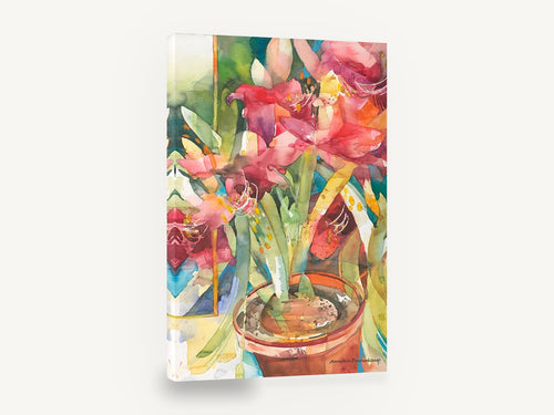 Amaryllis in Terracotta, red amaryllis watercolour floral, floral canvas wall art print ready to hang