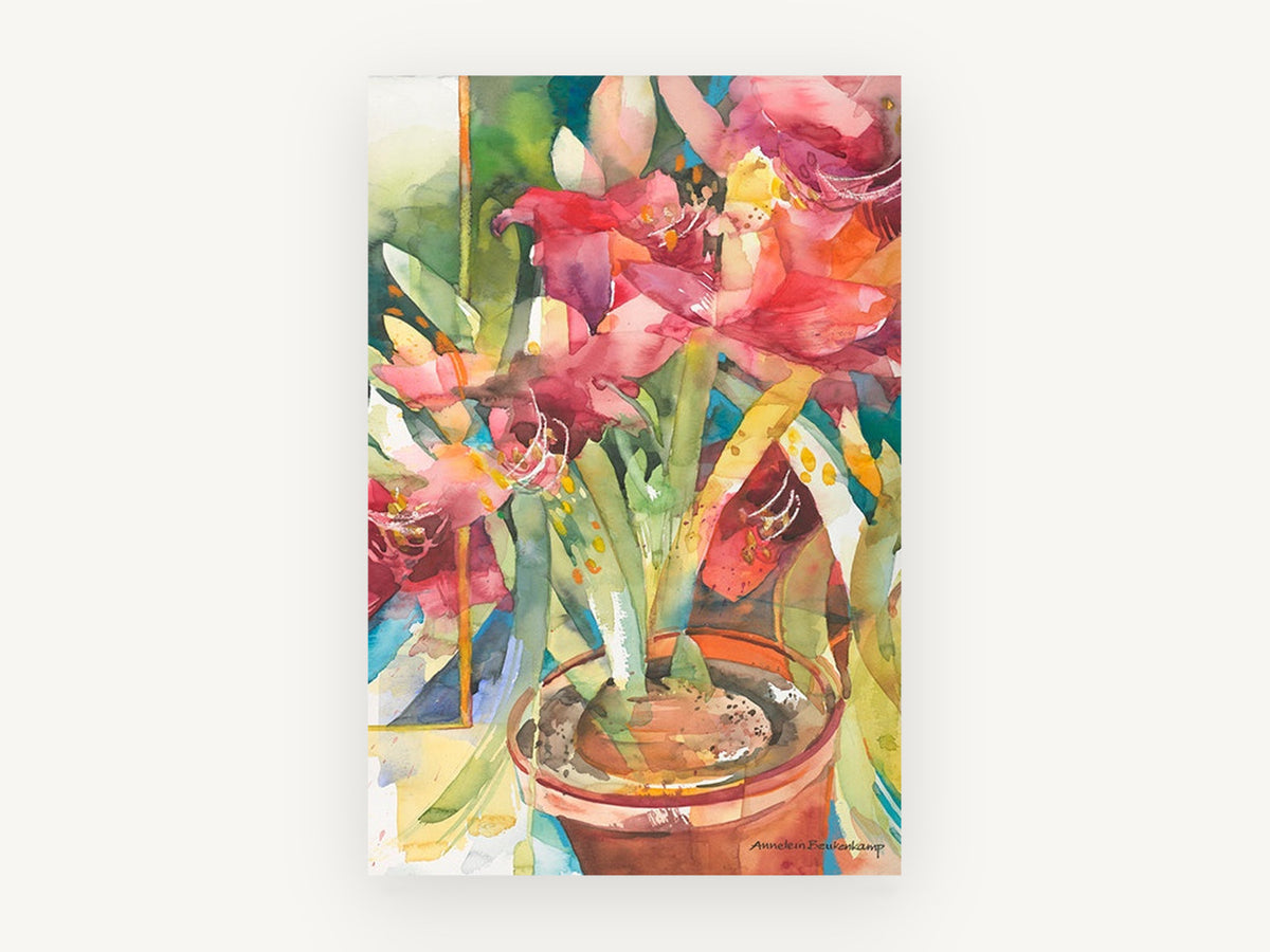 Amaryllis in Terracotta, floral canvas wall art print, front view
