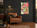Amaryllis in Terracotta floral canvas print on the wall of a charcoal living room
