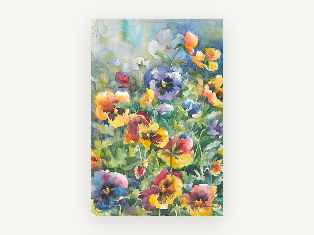 Garden Pansy Patch, floral canvas wall art print, front view