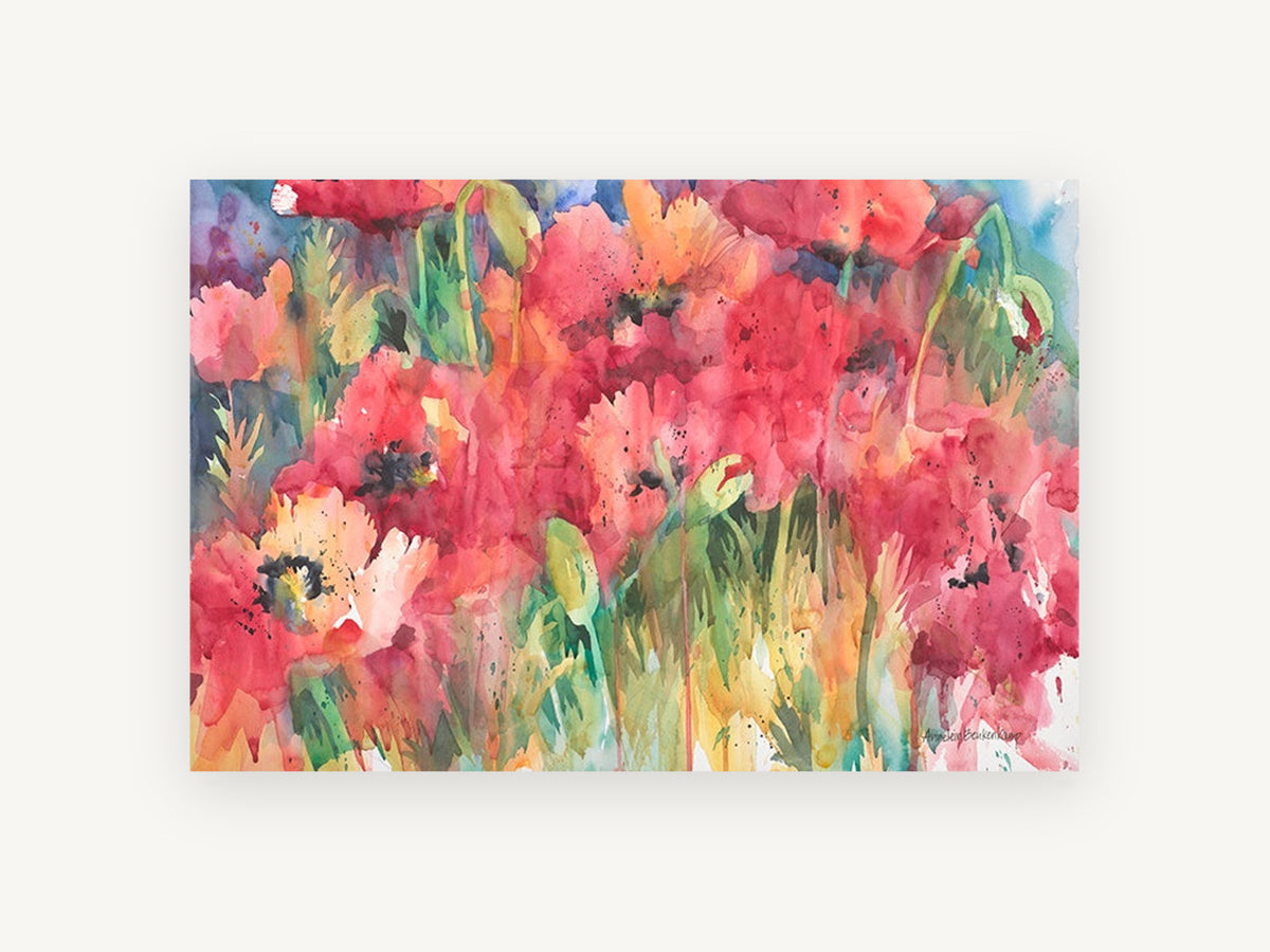 Poppy Field Bloom, floral canvas wall art print, front view