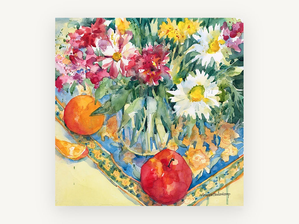 Daisies and Orange Table, floral canvas wall art print, front view