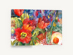 Tulips and Tangerine, red tulips watercolour still life, floral canvas wall art print ready to hang