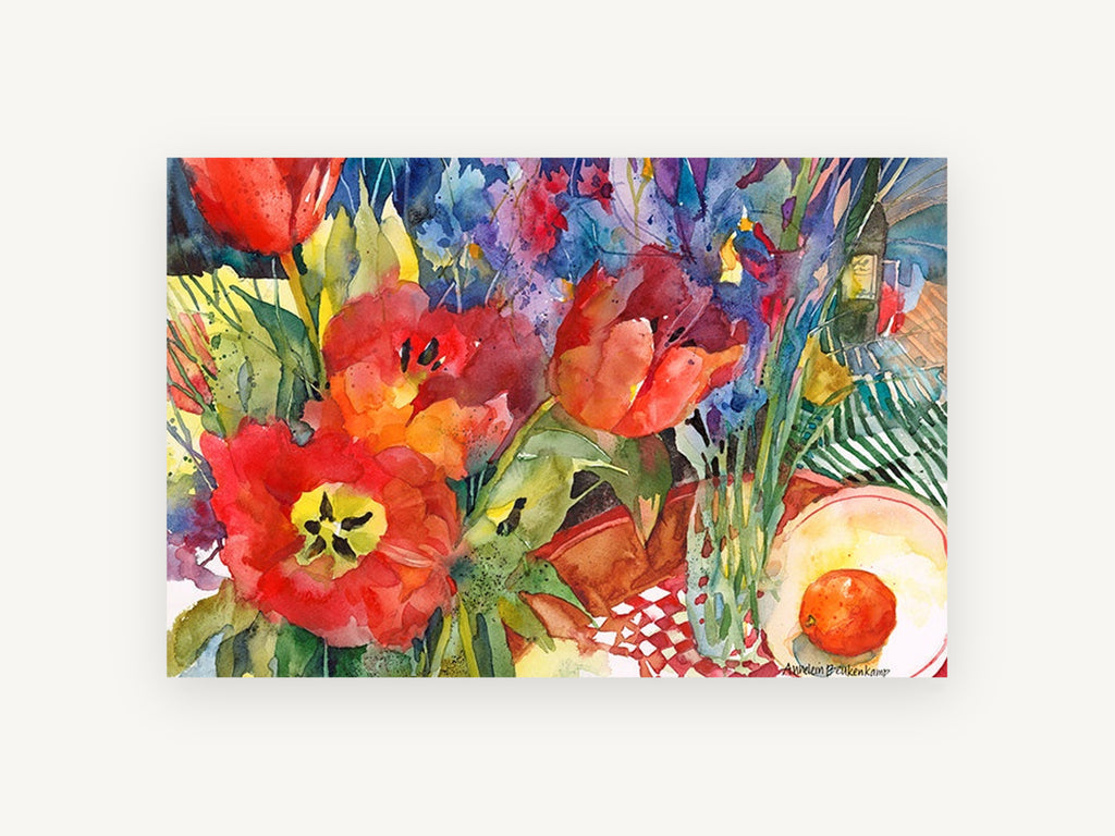 Tulips and Tangerine, floral canvas wall art print, front view