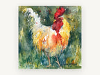 Proud Rooster Watercolour, rooster watercolour portrait, animal canvas wall art print, front view