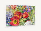 Red Tulips and Iris, red tulips iris watercolour floral, floral canvas wall art print ready to hang