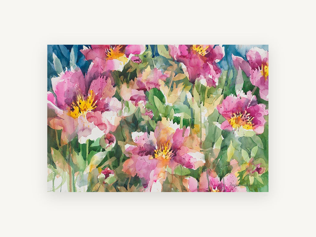Pink Garden Chorus, floral canvas wall art print, front view